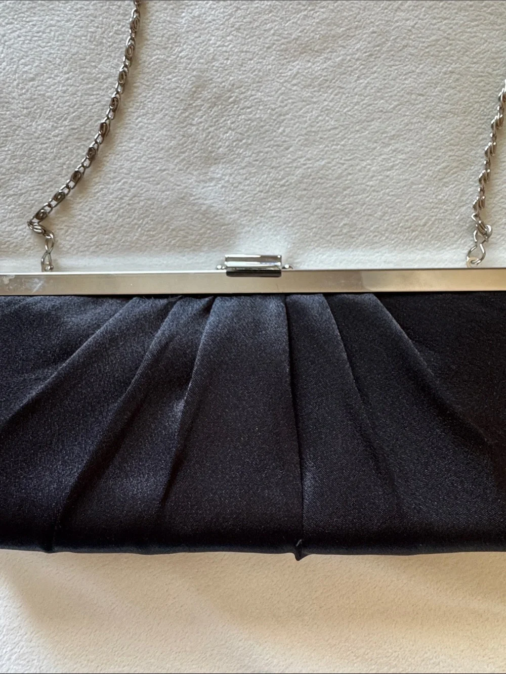 Jessica McClintock Black Satin Pleated Clutch